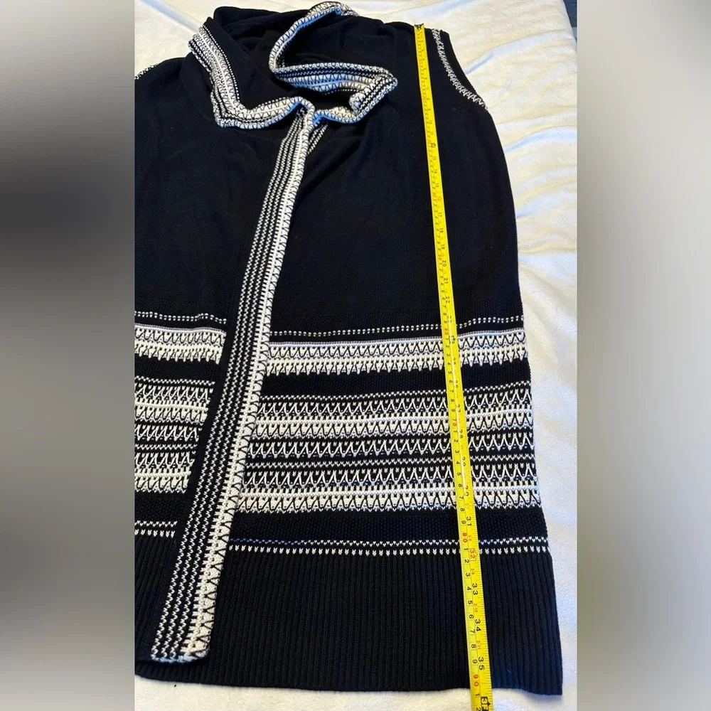 Vince Long Open Cardigan Knit Vest Black With White Stripe Design Cotton Size S - Picture 3 of 7